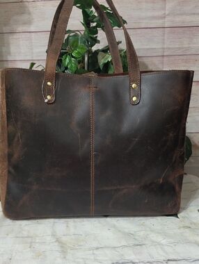NWOT Handcrafted Full Grain Leather Brown Tote Bag